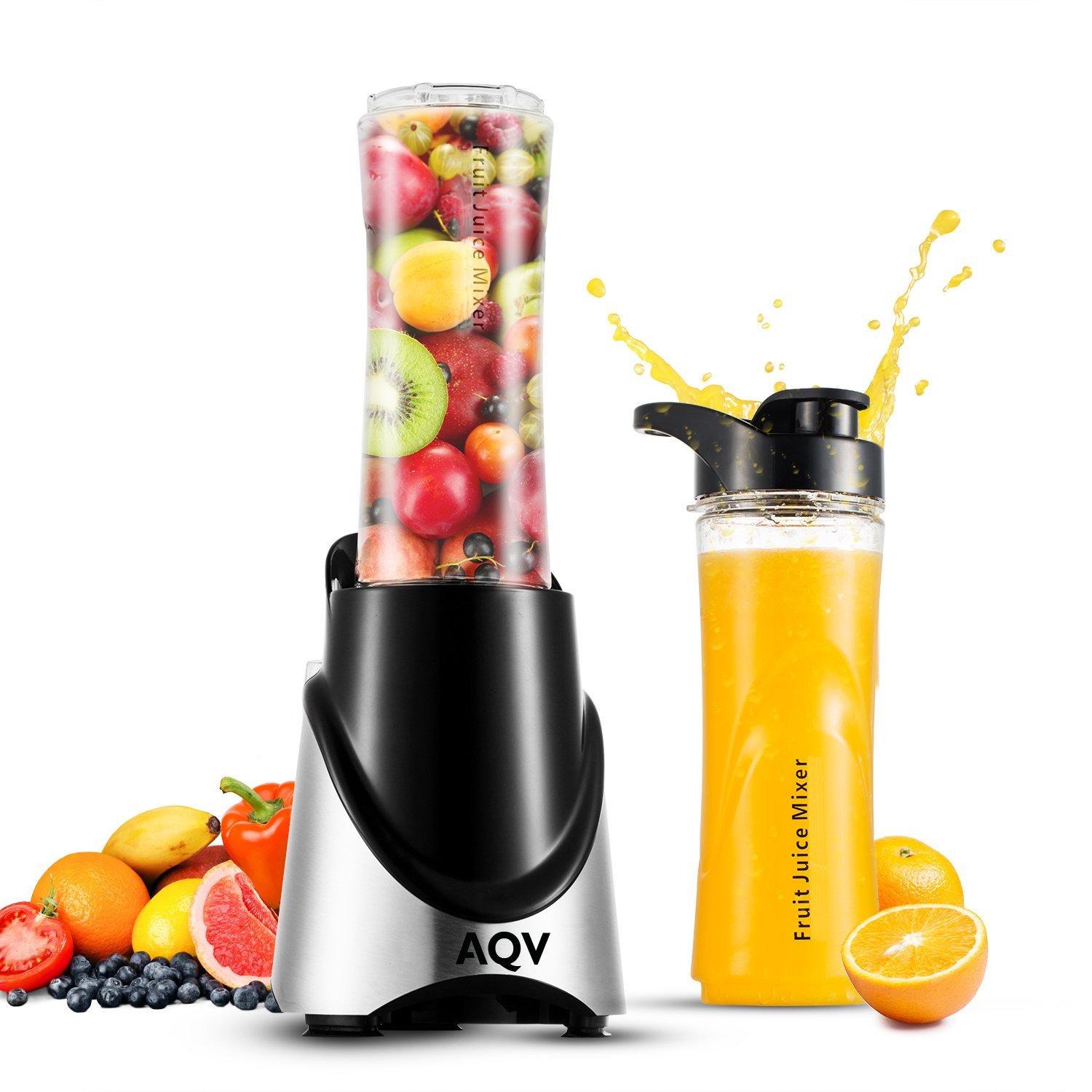 AQV mini Blenders Portable Blender With Travel Cup 300W Smoothie Maker With Stainless Steel 4 Action Blades Certisfied with ROhs/CE
